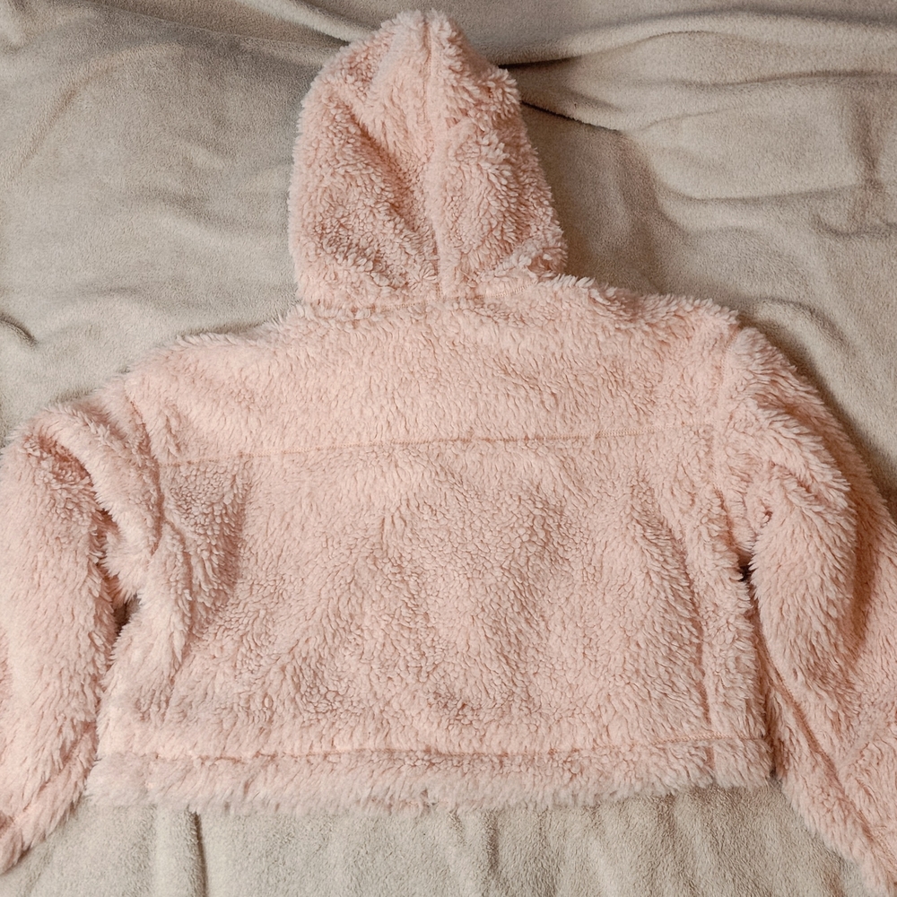 BDG Urban Outfitters Women’s Light Pink Zip Up Hoodie Sherpa Crop Jacket Small - Picture 5 of 7